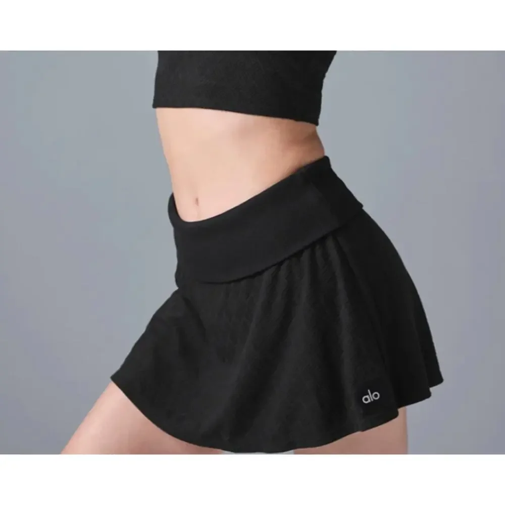 Alo Yoga Doubles Only Knit Black Athletic Tennis Skirt Size S